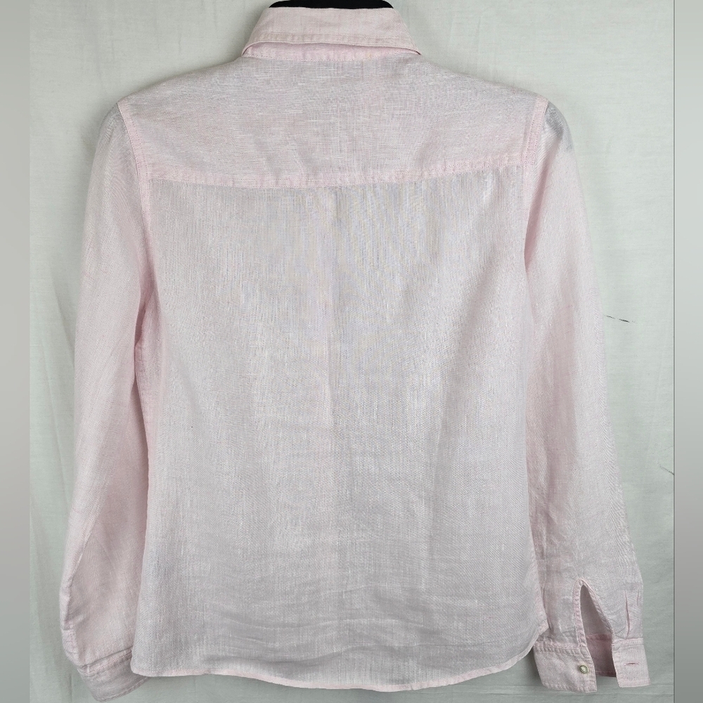 J. McLaughlin Pink Linen Long Sleeve Button Up Shirt Sz 4 - Picture 4 of 9